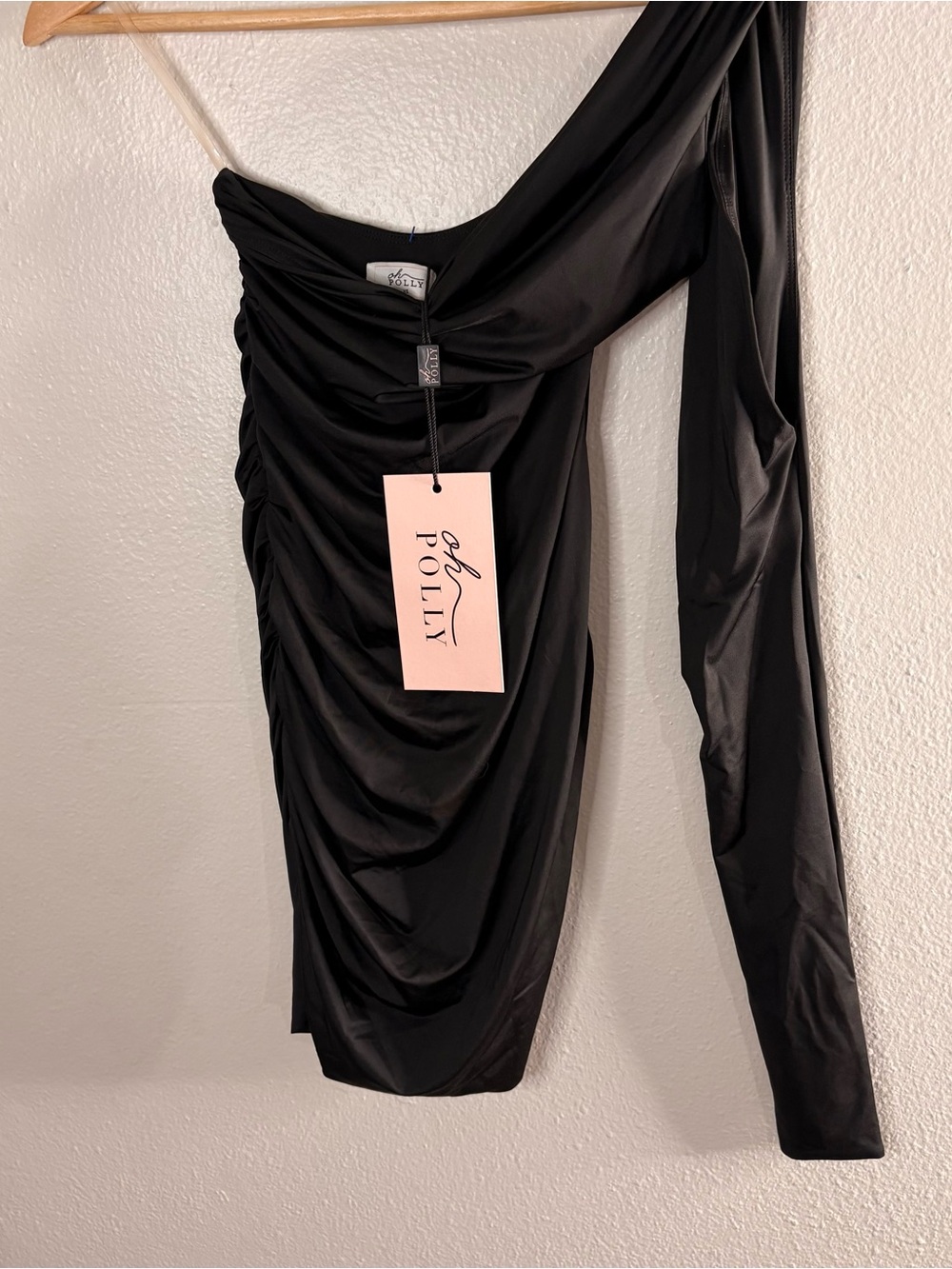 Oh Polly Black One-Shoulder Ruched Mini Dress